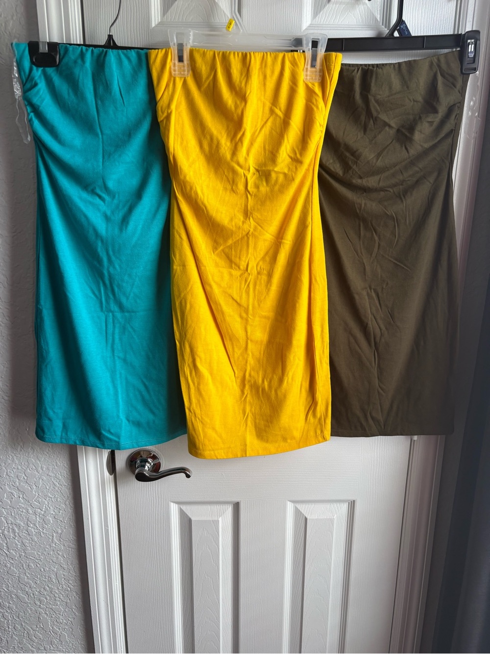 Set of 3-Bright Tube Dresses Bundle - Teal, Yellow, Olive